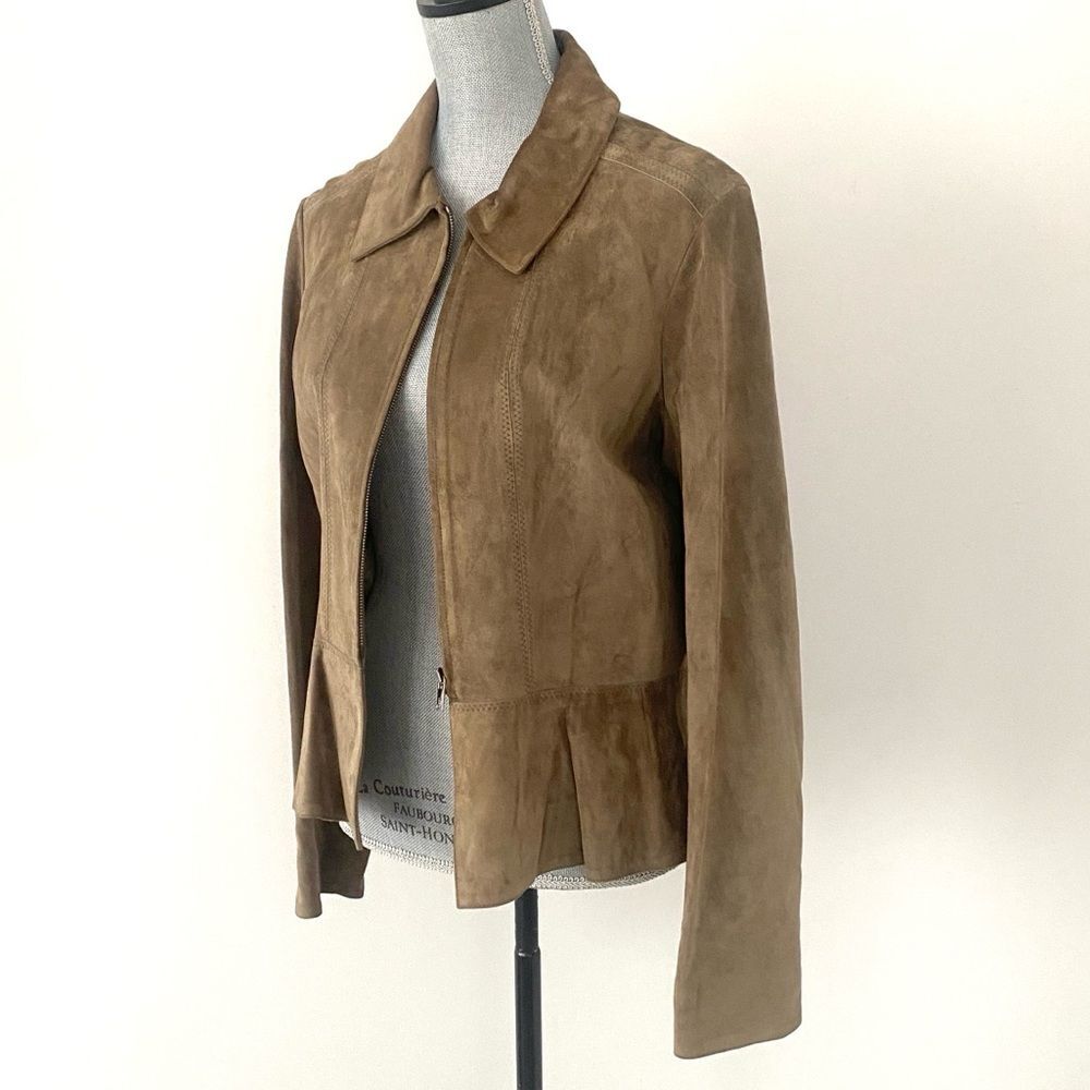 Chloe Tan Suede Soft Suede Jacket 42 Made in France Zipper Front Chic Designer